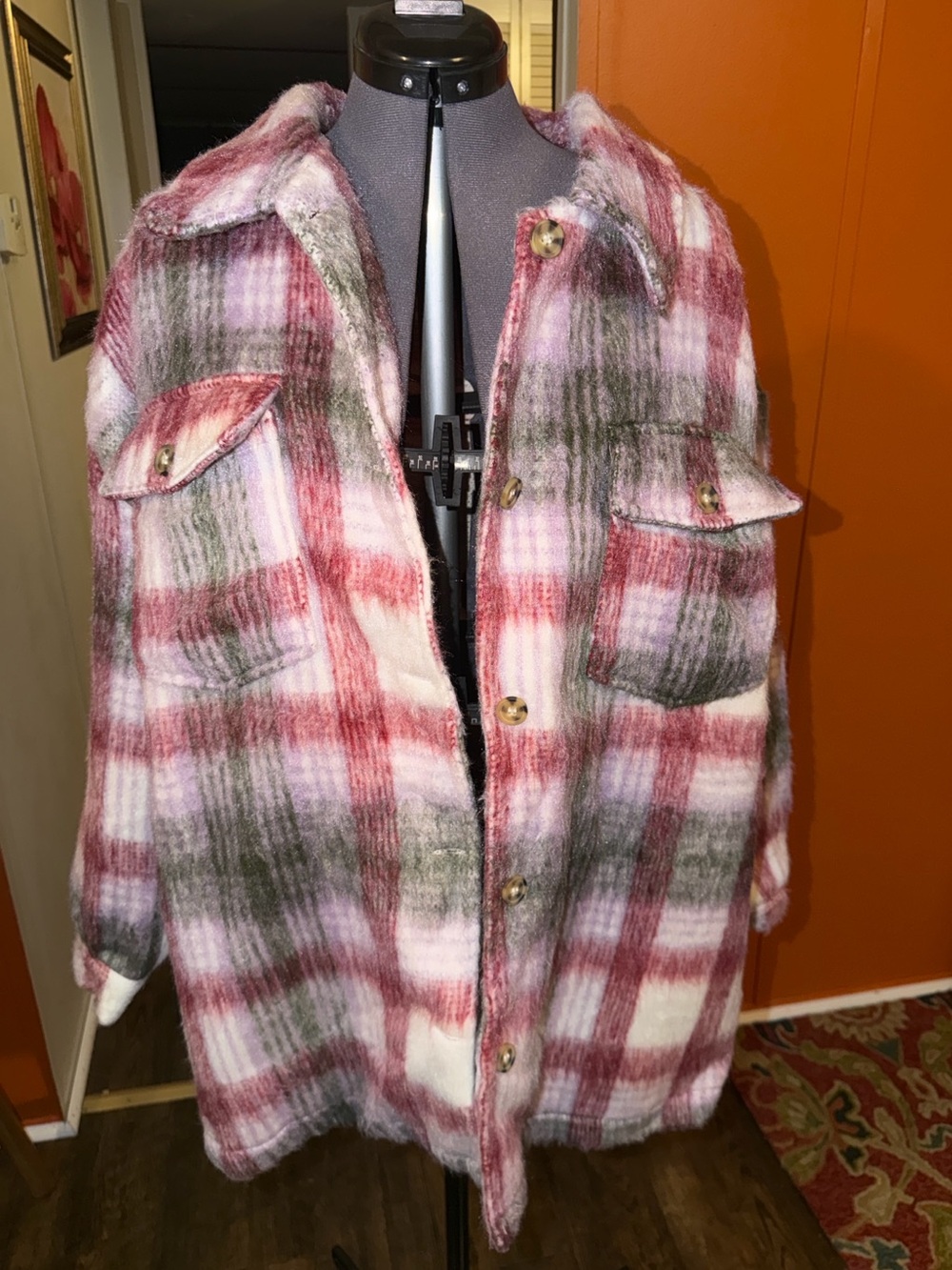 Spoon Jeans Size 2x Plaid Shacket Pink Oversized Jacket